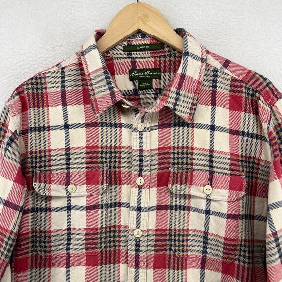 EDDIE BAUER Shirt Mens L Heavy Flannel Plaid Classic Fit Button Up Cotton Red - Picture 7 of 16
